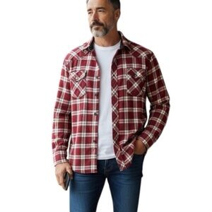 Men’s Wrangler XL Red Plaid Pearl Snap Long Sleeve Button Up Flannel Western